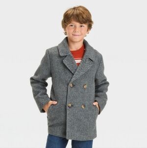 Boys Cat & Jack Wool Blend Grey Peacoat Overcoat Button Jacket Winter Coat